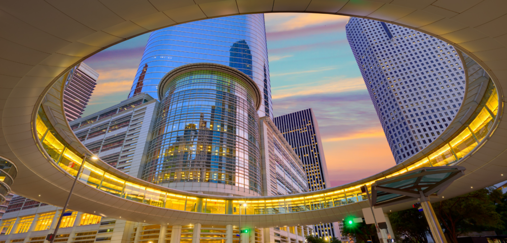Multi-site modern corporate office towers in Houston, reflecting the city's growing concentration of headquarters, multi-building campuses, and enterprise workplaces and the need for higher and consistent cleaning standards